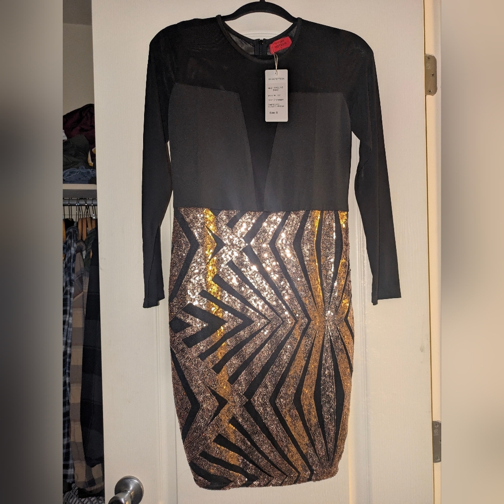 Black and Gold Sequin Dress